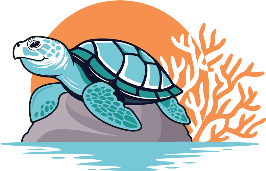 Turtle on Rock with Coral Background Logo Design | Turtle Lake Golf Colony COA Naples Florida